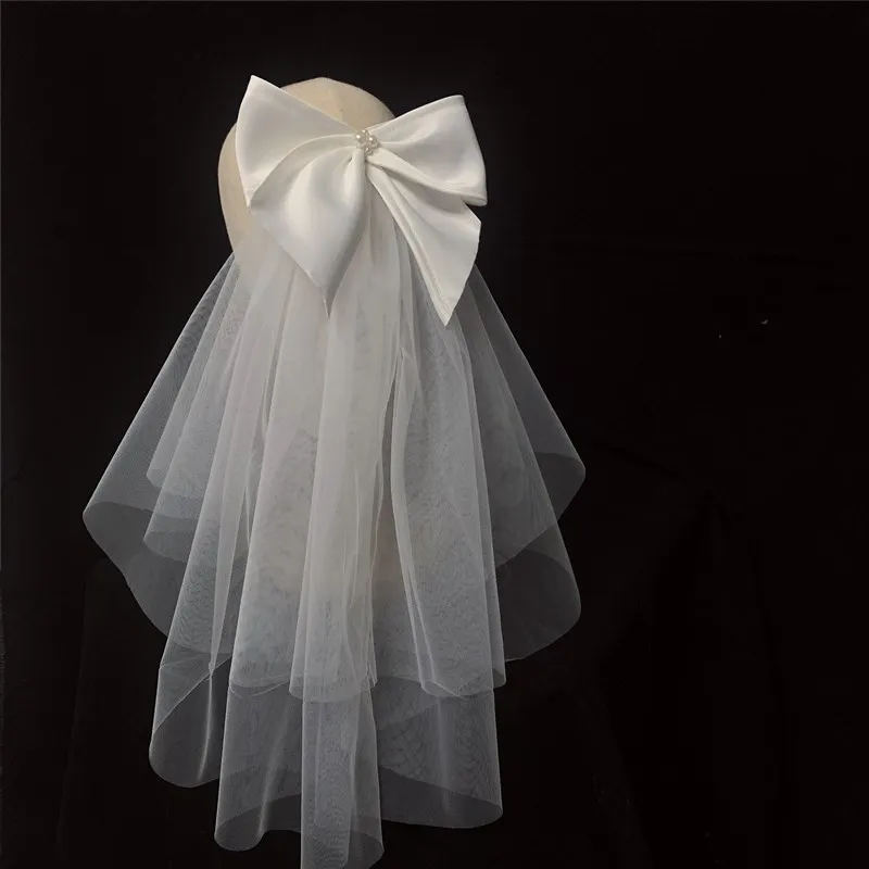 Real Pictures Wedding Veils Short Tull with Big Bow and Comb