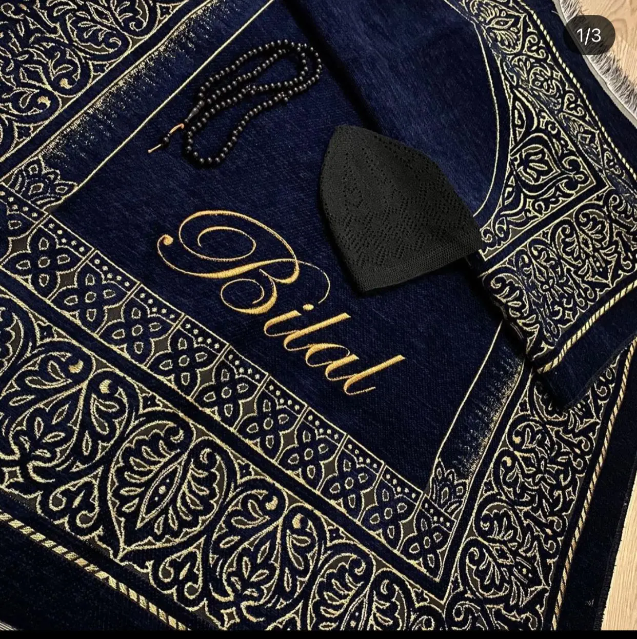 Set musulmani personalizzati per uomo tappetino da preghiera Gebedskleed Islam nome personalizzato tappeto ricamato marito Father Days Eid Ramadan