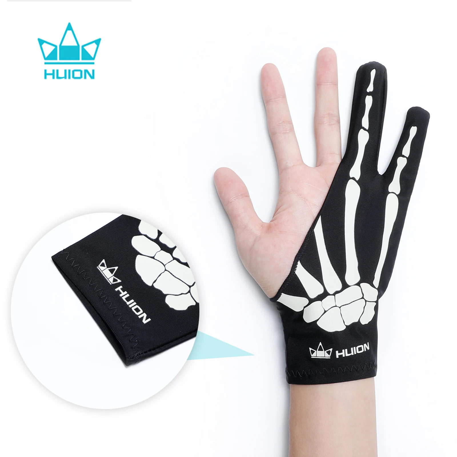 HUION Skeleton Design Two- Finger Anti-fouling Artist Glove for Pen Display Graphics Tablet  LCD Light Box Pad Sketch Drawing