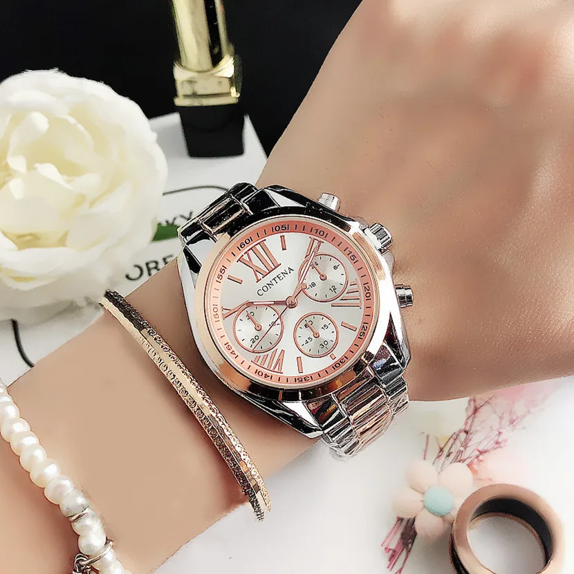 Nuevo Reloj creativo de lujo para Mujer, relojes de cuarzo de oro rosa, pulseras de acero inoxidable, relojes de pulsera para Mujer