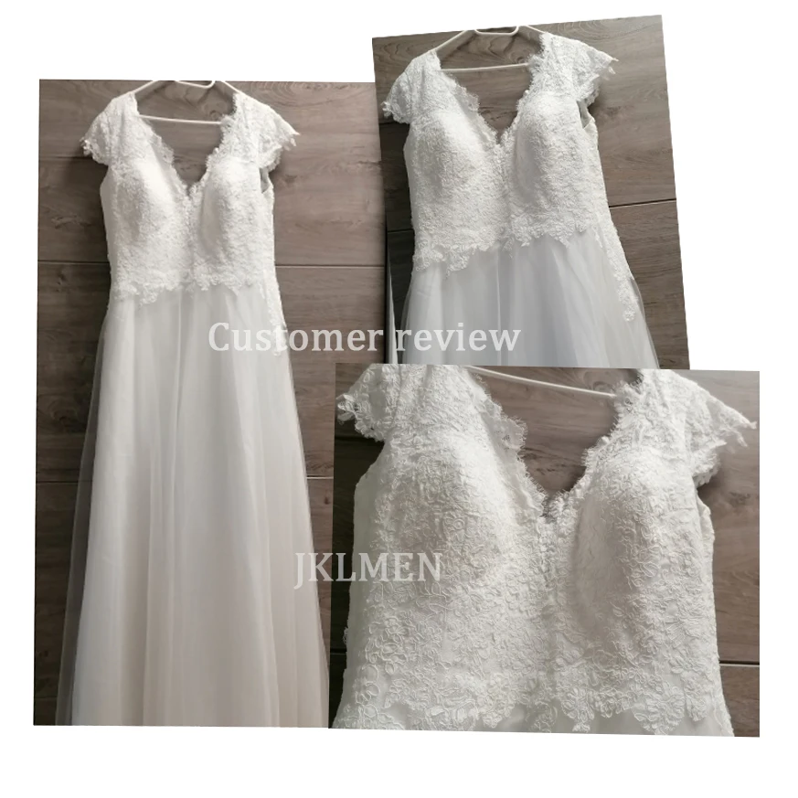 2021 Bohemian Trouwjurk V-hals Kapmouwtjes A-lijn Boho Eenvoudige Bruidsjurken Vestido De Noiva Bridal Party Strand Jurk