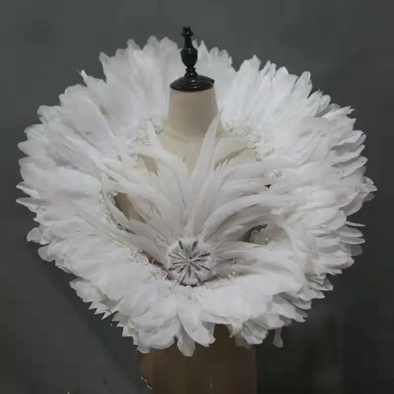 white Feather performance costume headwear dress headpiece Cloak wedding Bride Photography Prop