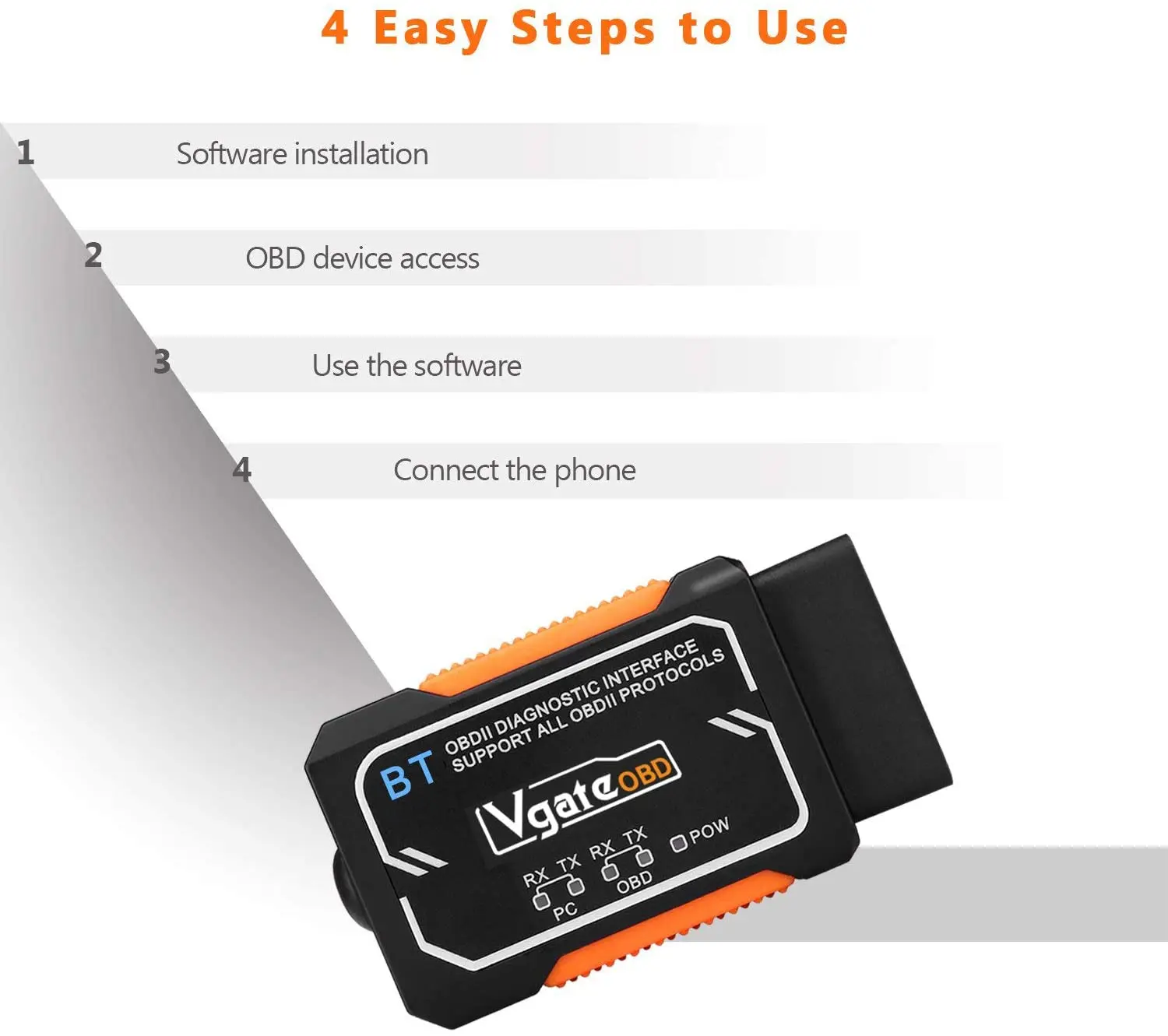 Vgate OBD2 Bluetooth Scanner, OBDII Diagnostic Scan Tool, Check Engine Light Code Reader, EOBD  Auto Adapter for Android