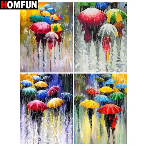 HOMFUN 5D Diamond Pattern Rhinestone Needlework Diy Diamond Painting Cross Stitch "colorful umbrella" Diamond Embroidery