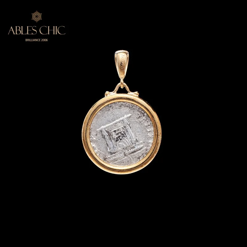 Ables Chic Byzantium Emperor Ancient Coin Solid 9K Yellow Gold Roman Pattern Flipping Charm Double Side Pendant Only 6.01g