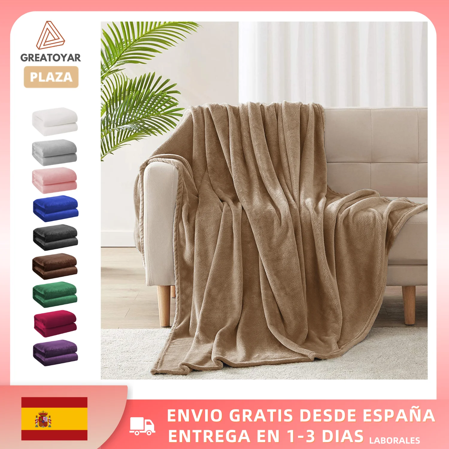 GREATOYAR flannel blanket for sofa, flannel blanket for bed, pet blanket, light blankets, Extra soft warm, 130x160cm/160x220cm/220x240cm, white/Brown/purple/gray/wine/Black // Green/pink Color