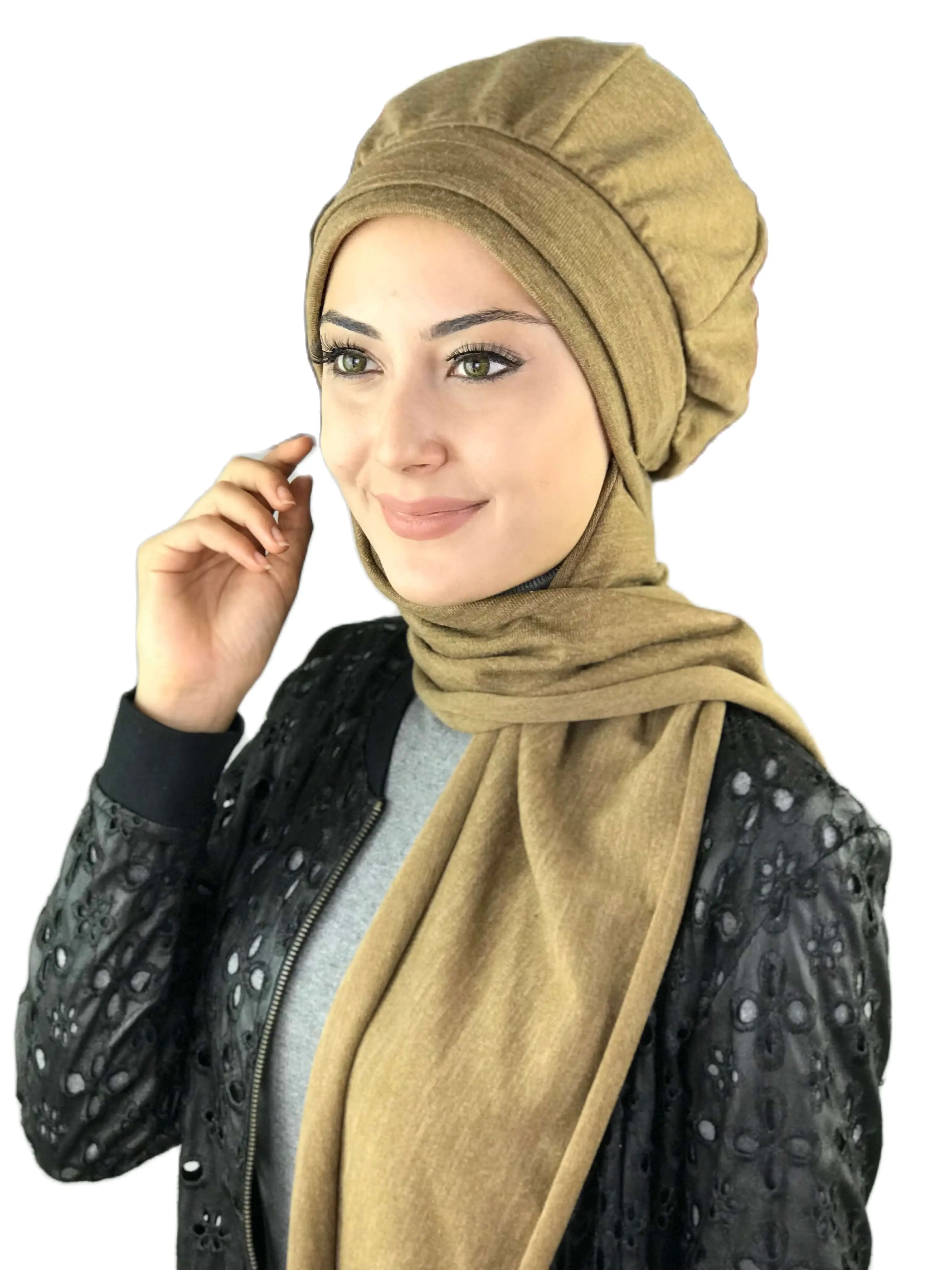 2022 Hijab New Fashion Women's Headscarf  Bone Basic Chiffon Chemo Cancer Head Hat Shawl CUMIN COLOR Buckle Stripe Scarf Beret