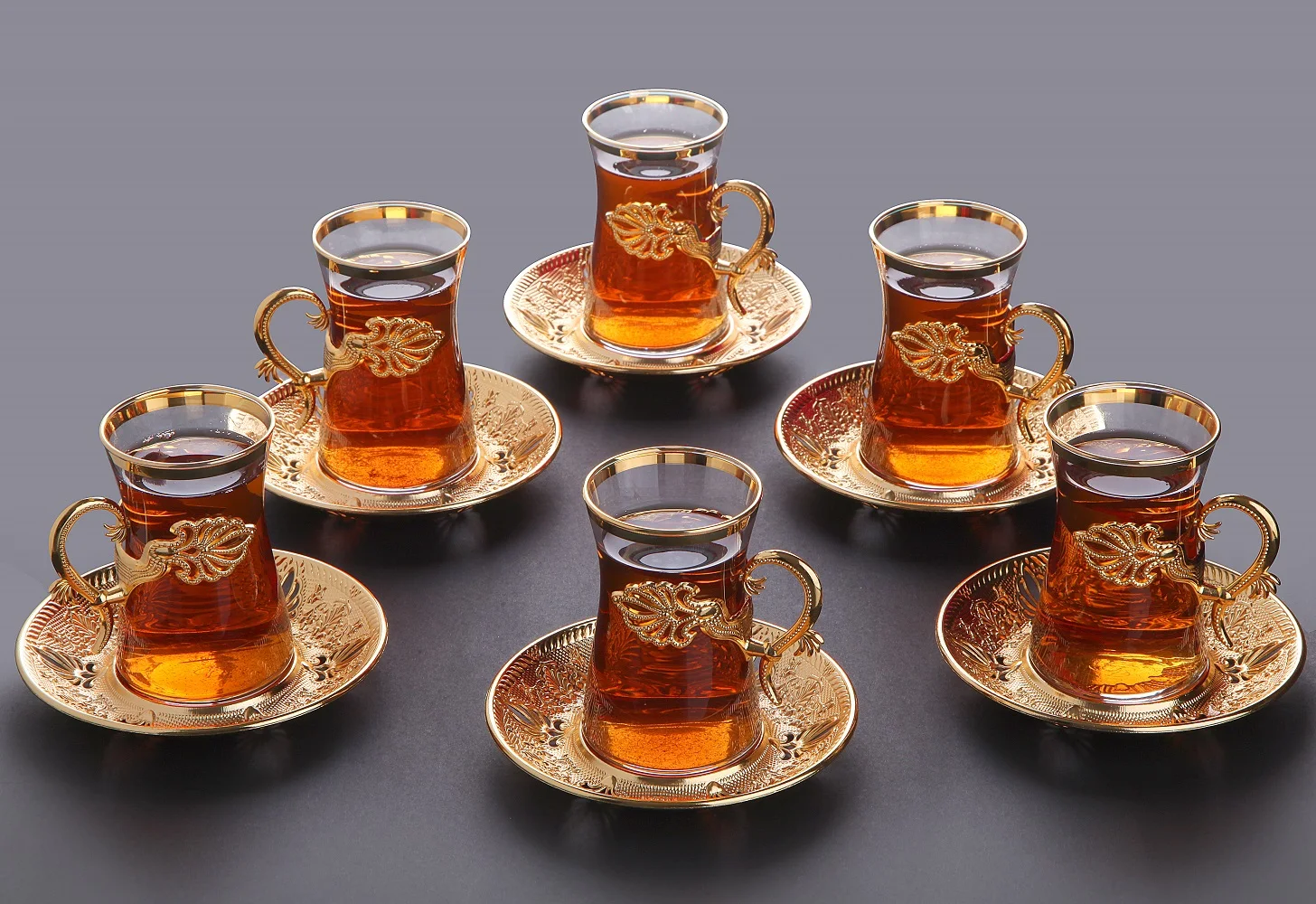 Turkish Tea Cup Set Gold Color