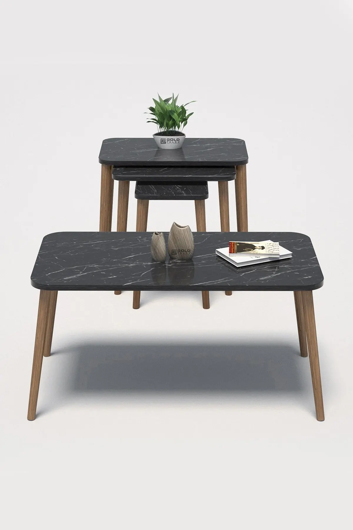 Mesa Central Retangular Escandinava, Mesa Nelling e Mesa de Chá, Risto Moderna, Conjunto de 4 Peças