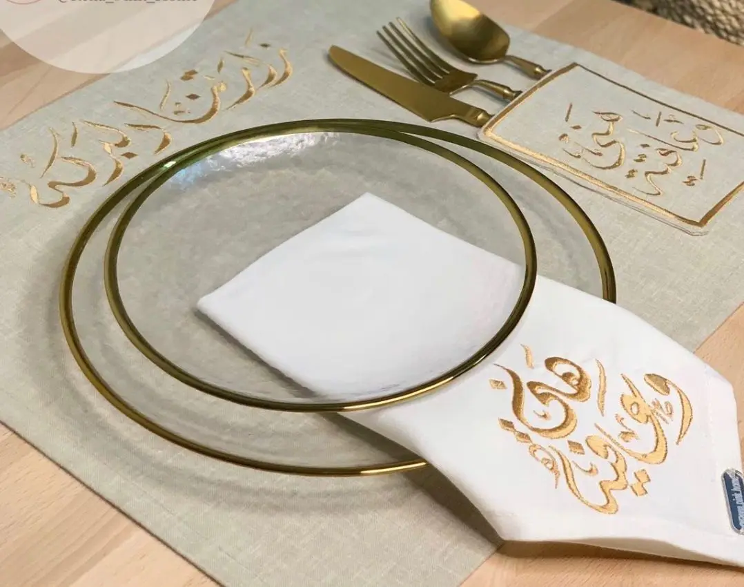 

%100 Linen Arabic Placemats And Napkins (Set of 6) dinner table decoration coton napkin Home Kitchen mat restaurant decoration