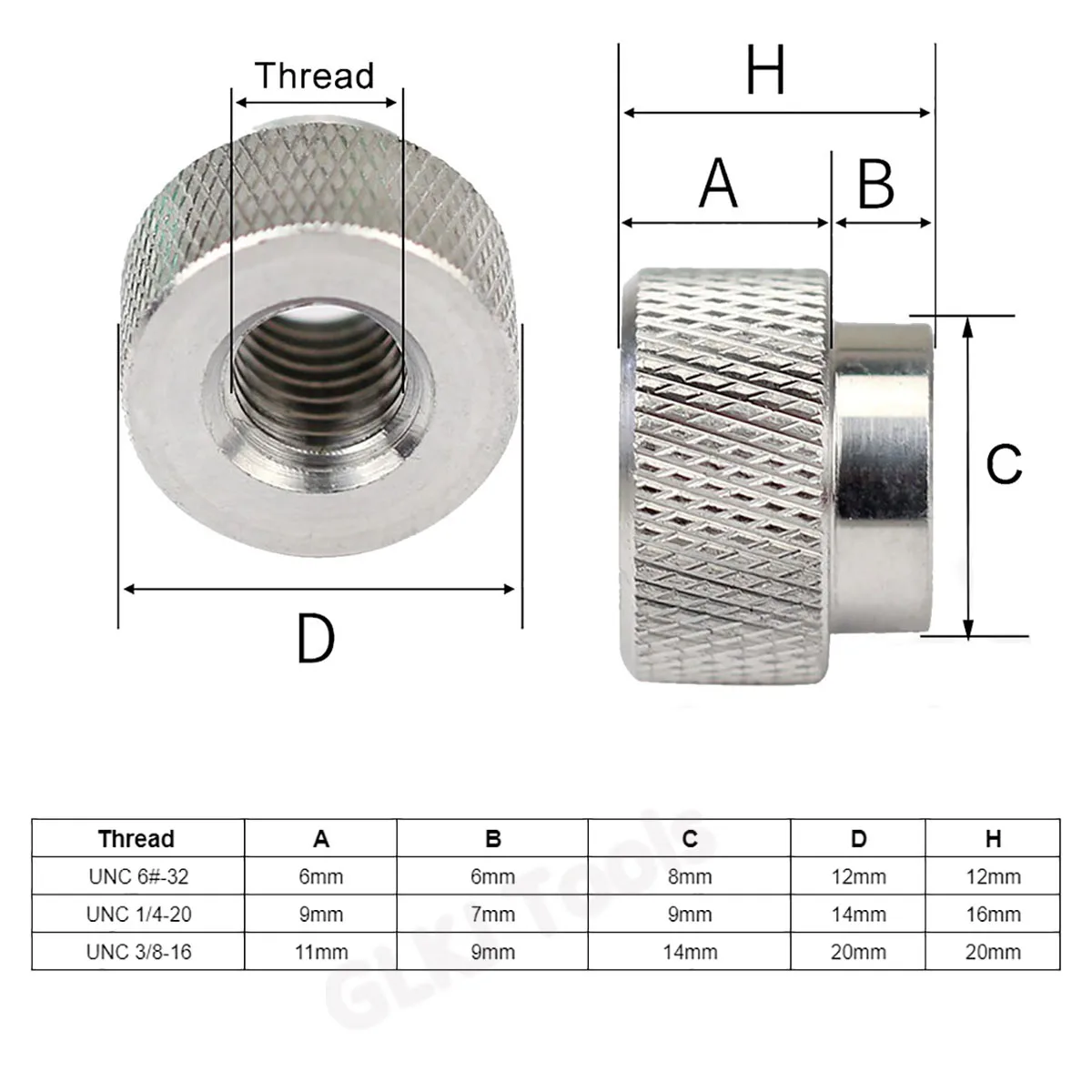 2Pcs UNC 6#-32, 1/4-20, 3/8-16 Thread Through Hole Hand Tighten Nut Aluminum Knurled High Step Thumb Nut For RC Models Anodized