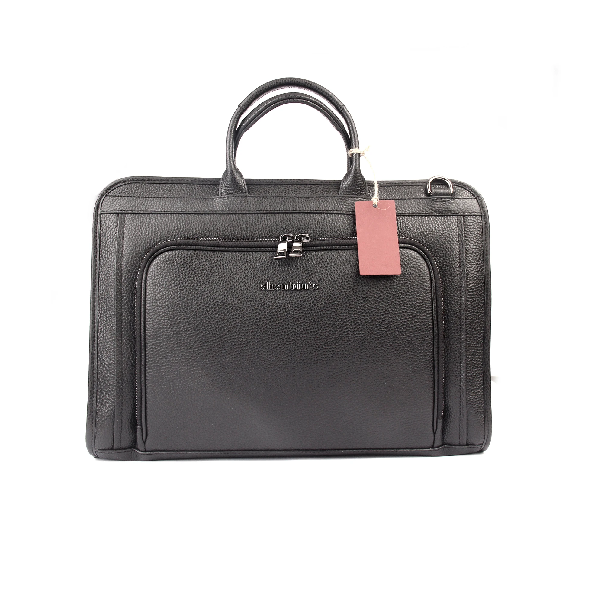 

Men's Black Messenger Bag, Genuine Calf Leather, Genuine Calf Leather, Briefcase 30x40 cm, Back Front Zipper, Business Documents