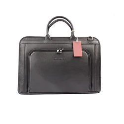 Men's Black Messenger Bag, Genuine Calf Leather, Genuine Calf Leather, Briefcase 30x40 cm, Back Front Zipper, Business Documents