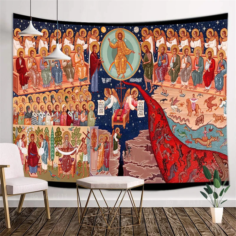 Roman Church Icon Transfiguration Of Jesus Last Judgement Divine Kingdomtide Gods Orthodox Christianity Tapestry By Ho Me Lili