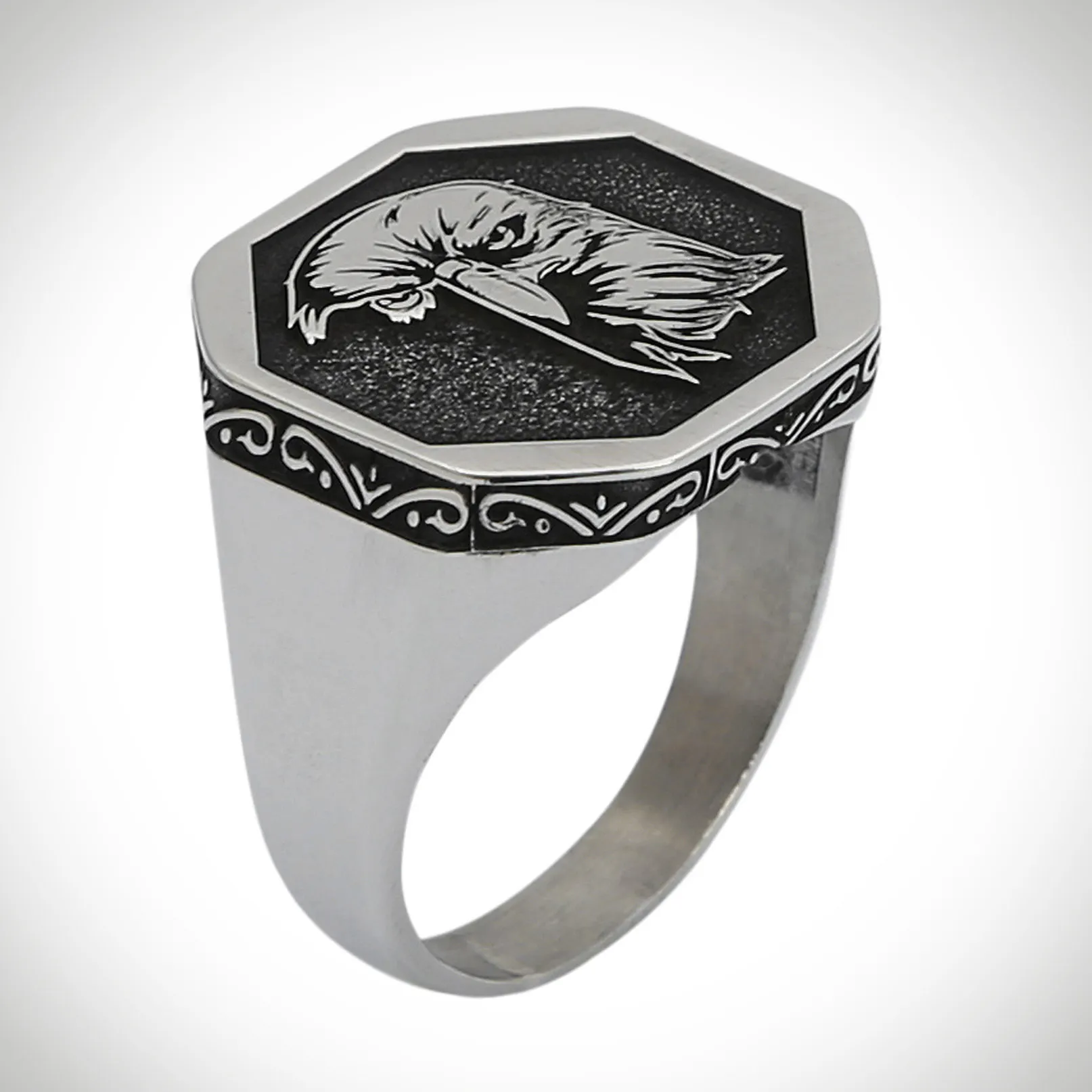 New Vintage Ring Embossed Unique Eagle Scorpion Sagittarian Animal Pattern Horoscope 925 Sterling Silver Carved Geometric Gift