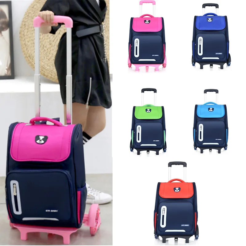 Children's Oxford Cloth School Backpack With 2 Or 6 Wheel For Grades 3-6 Pupils Detachable Trolley Kids Schoolbag  Free Shipping