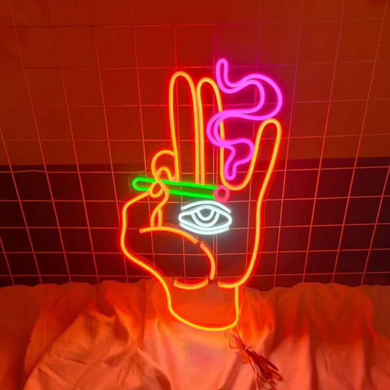 Sinal de néon led fumar mão com cigarro comum personalizado neon sinal de néon decoração da parede arte presente led sinal de luz decoração loja decoração do quarto