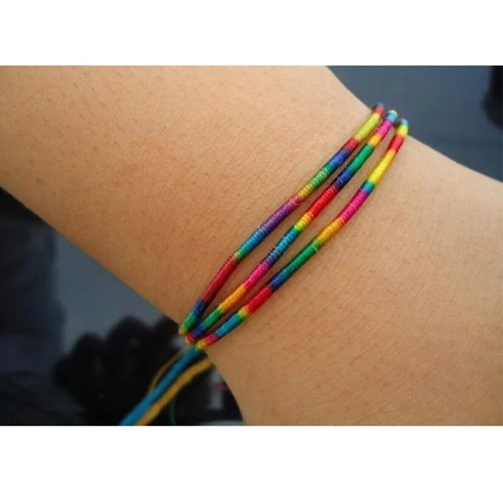 Luck Rope Bracelet Bangles Jewelry (65 Pcs) Rainbow Color Gift for Love Peace Chance Money Friendship Freedom Girls Boys Unisex