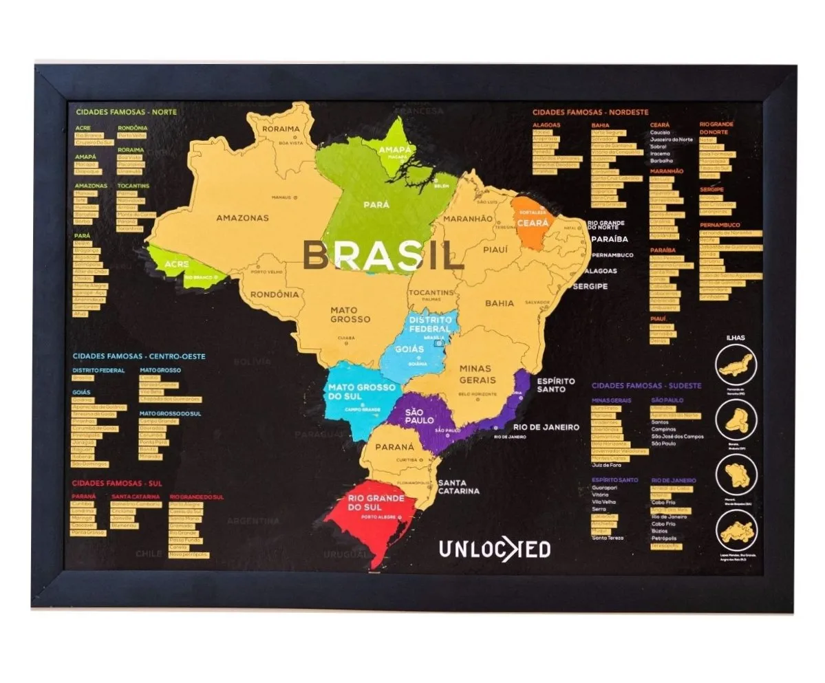 Mapa Do Brasil de Raspar | Unlocked | Tamanho P | Mapa de Viagens | Raspadinha | Scratch Map