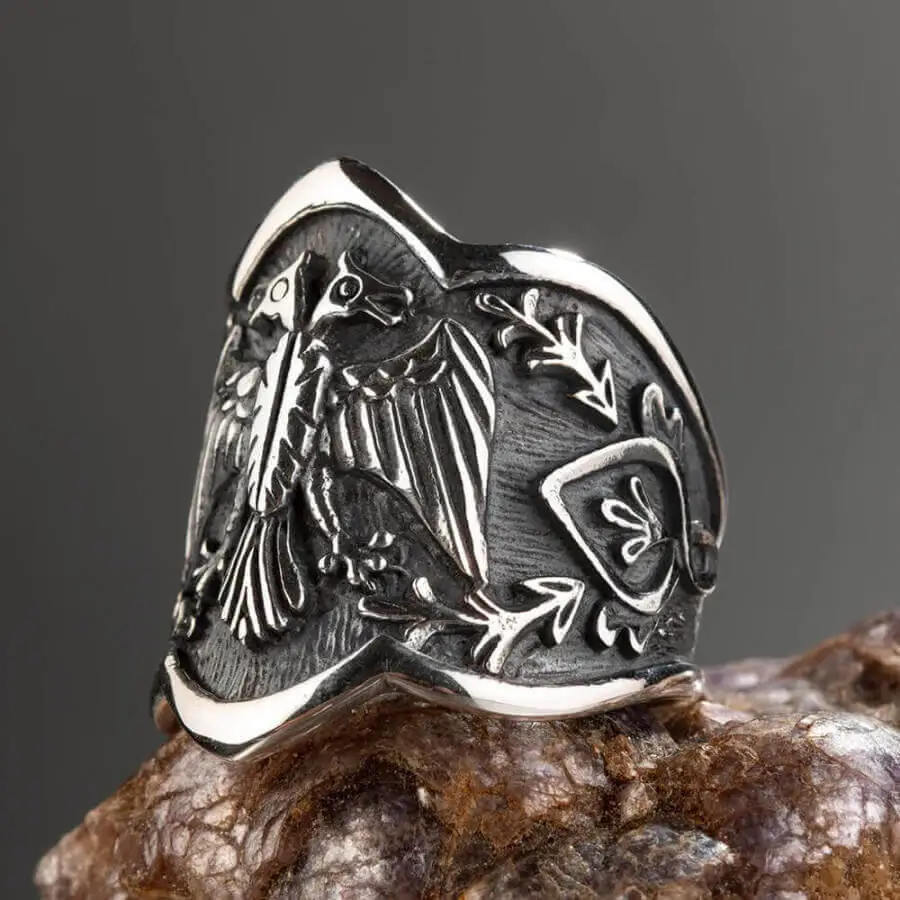 925 Sterling Silver Dirilis Ertugrul Gazi Thumb Rings Double Headed Eagle Men Jewelry Plain Model Turkish Special Hoop Zihgir