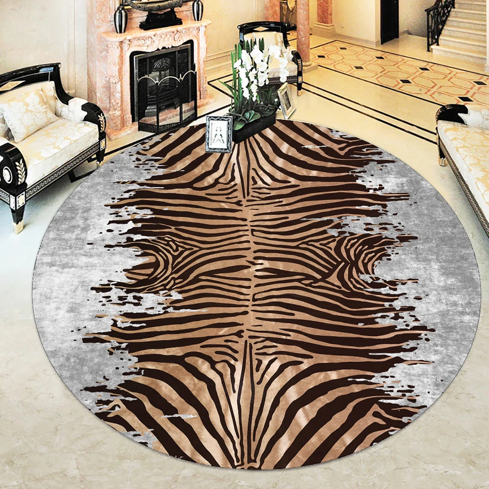 

Round Zebra Print Carpet Washable Artificial Leather Anti-Slip Soles Carpet Antibacterial Easy To Clean Carpet Runner Rug