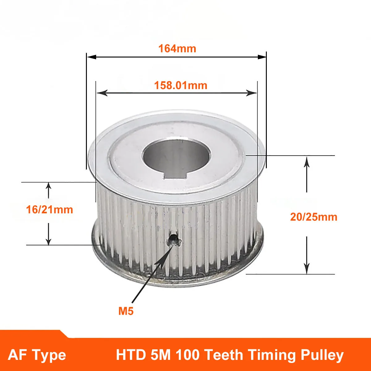 

HTD 5M 100 Teeth Timing Pulley Synchronus Wheel AF Keyway Bore Aluminium Idler Pulley Tooth Width 16mm 21mm