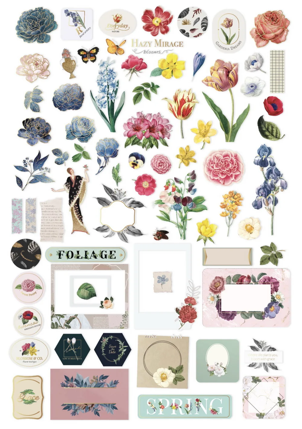 Creative Path 142 Stück Hazy Mirage Scrapbooking Stanzformen Frühlingsblumen Folienpapier Stanzformen Ephemera Verzierungen für Journaling – Detail 5