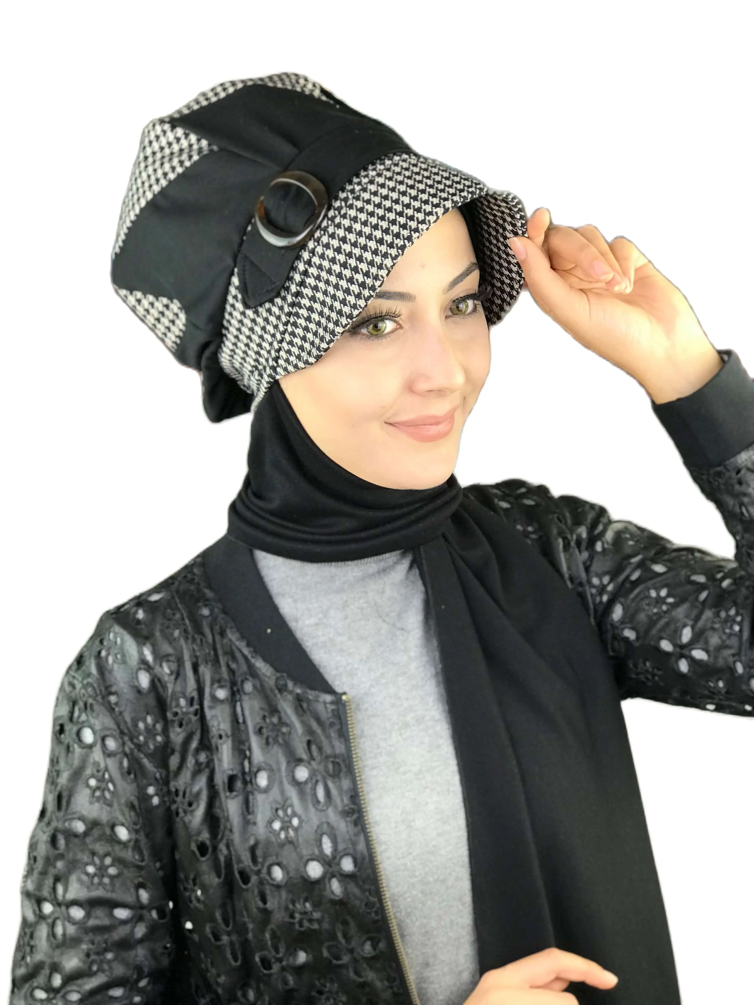 New Fashion Women 2022 Hijab Lady Chiffon Tulle Chemo Cancer Head Wrap Black Cream Crowbar Buckled Scarf Hat Shawl