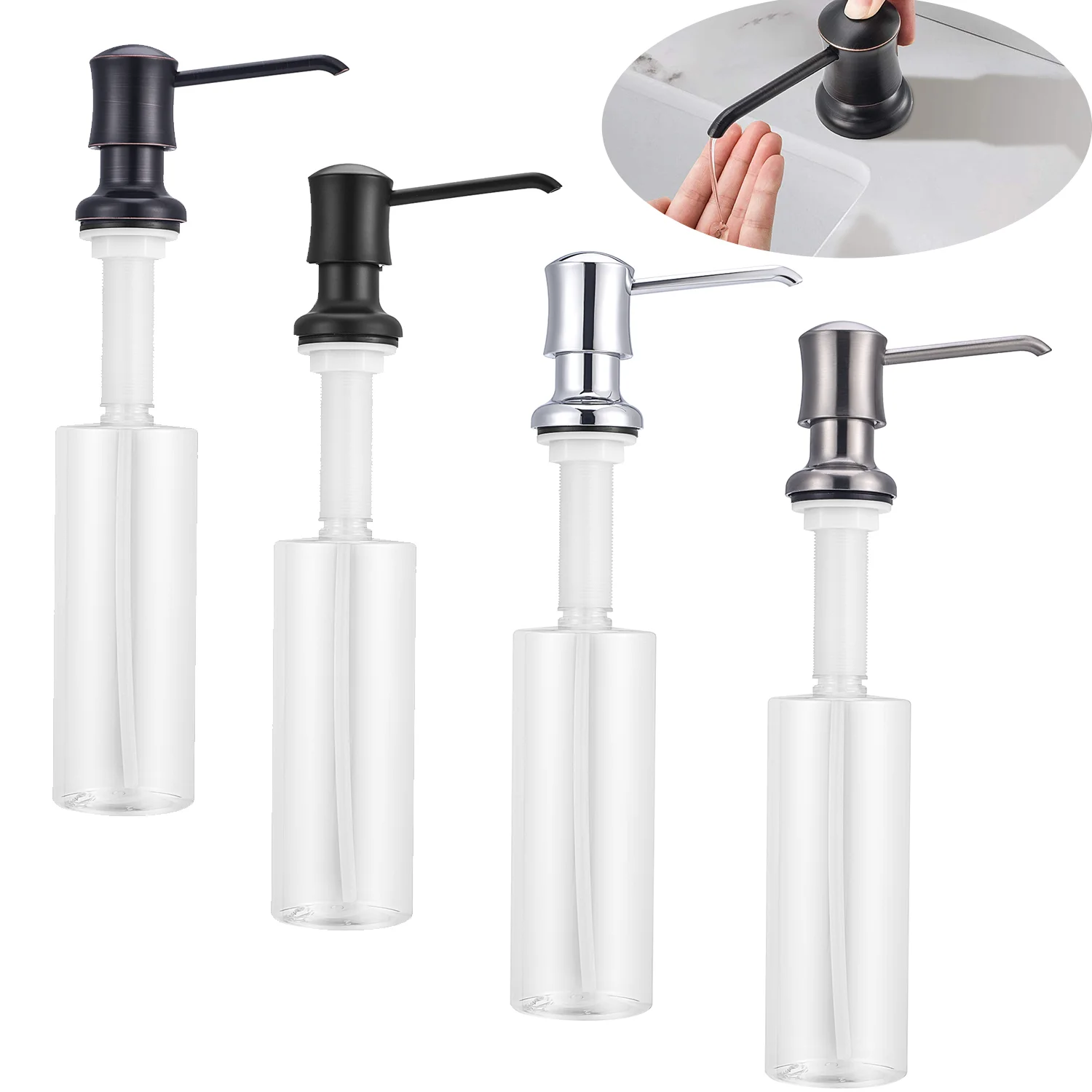 Soap Dispenser Black Kitchen Soap Detergent Dispenser Bottle liquid Soap dispensers Pump 500ml Build in Bathroom Accessorie sets