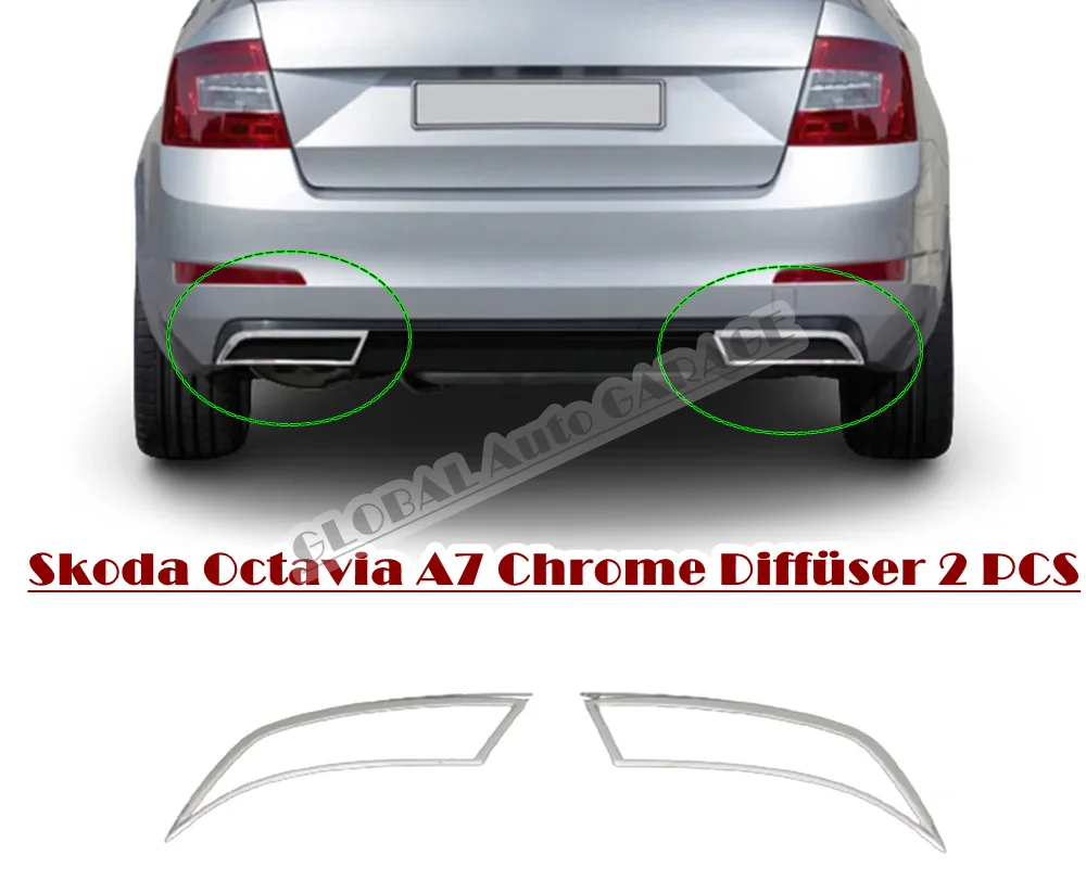 For Skoda Octavia A7 Chrome Exhaust Tip 2013 2014 2015 2016 2017 2018 2019 2020 Rear Diffuser 2 PCS Auto Car Accessory Ornament