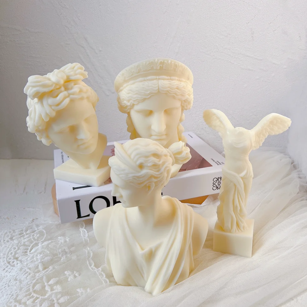 Greek Goddess Bust Statue Silicone Molds Artemis Diana Sculpture Roman God Apollo Wax Mould Winged Angel Victory Candle Mold