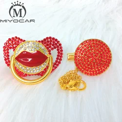 MIYOCAR red lip Rhinestone pacifier and clip set pacifier chain holder gold pacifier red rhinestone ALIP-SR