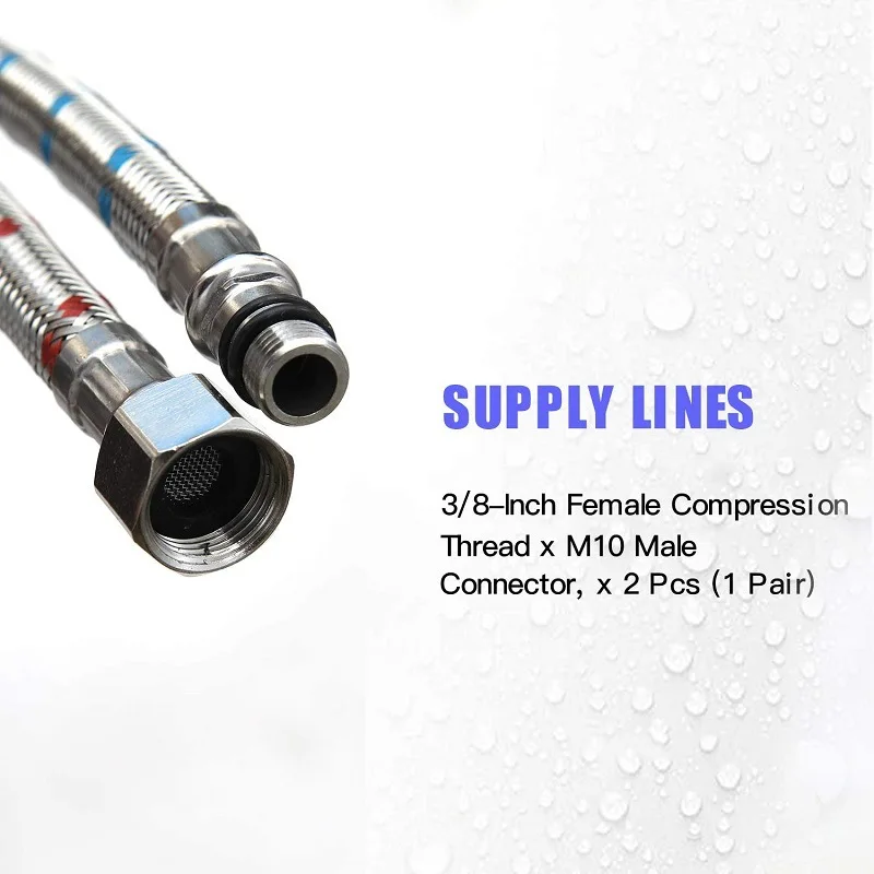 40Inch Long Faucet Connector Braided Stainless Steel Supply Hose 3/8-Inch Female Compression Thread x M10 Male Connector(1 Pair)