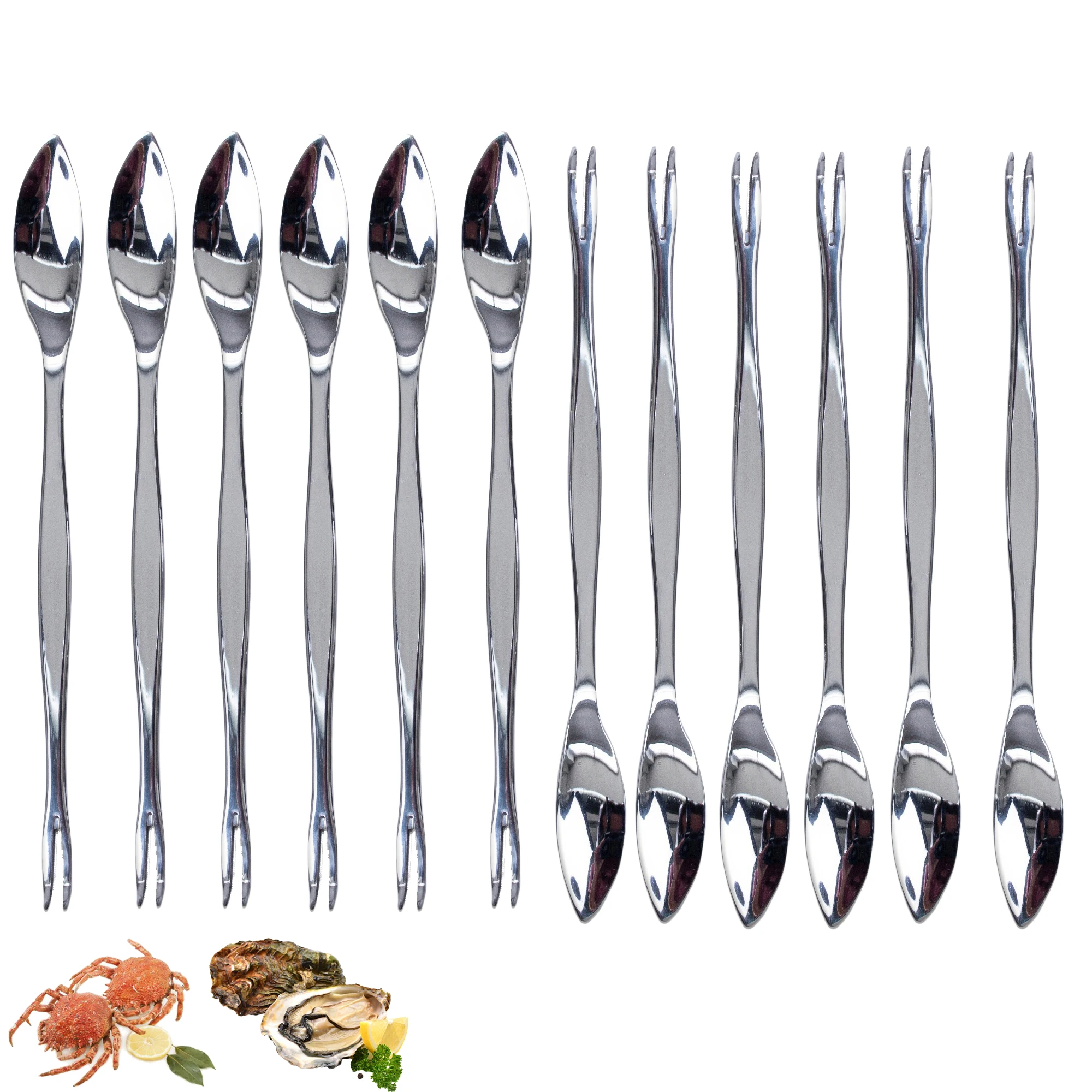 Seafood cutlery CUPERINOX | Seafood clamps | Seafood clamps | 12 units | Seafood cutlery (crab, lobster, oysters) | Seafood fork with two bottom teeth and spoon.