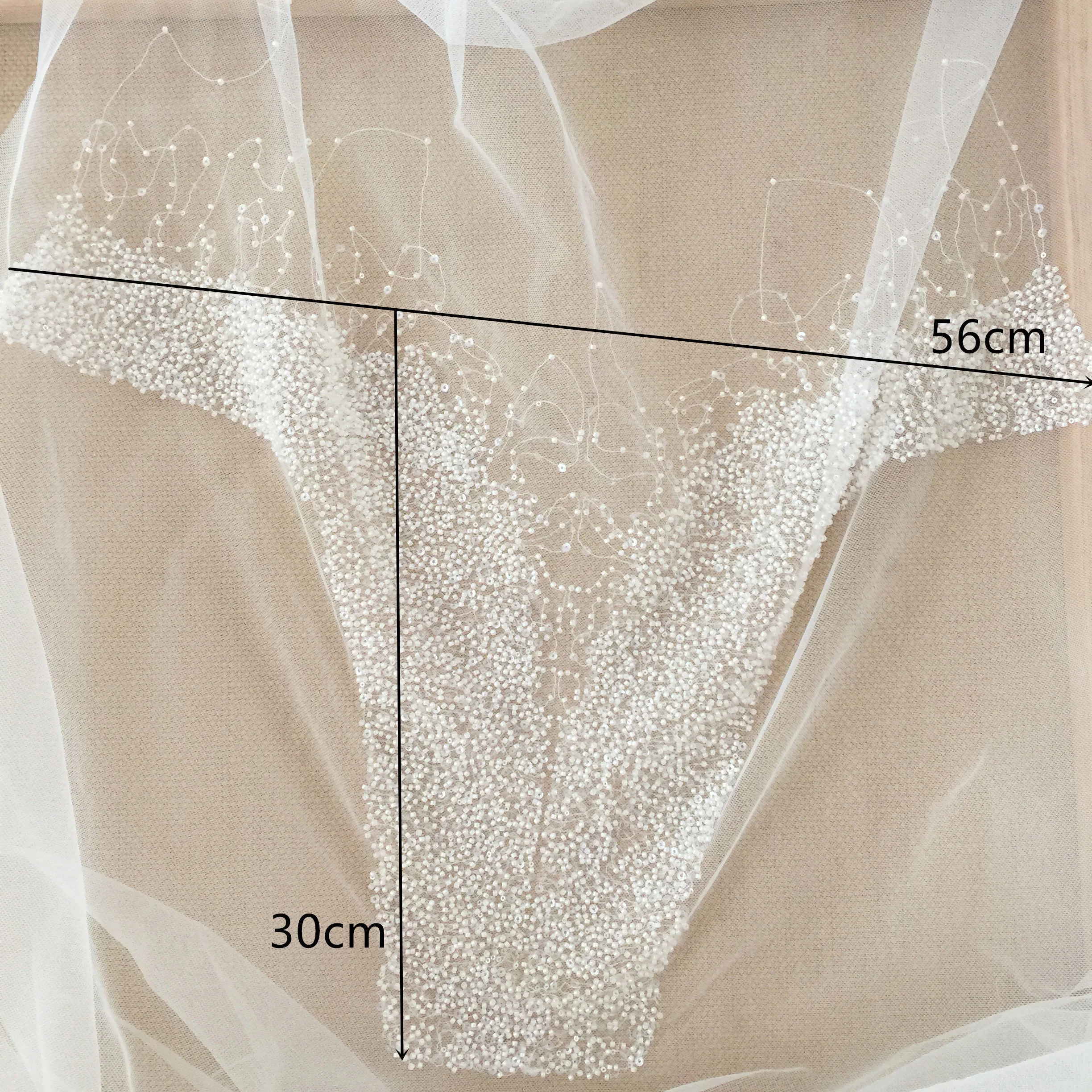 1 Piece Ivory 3D Seed Pearl Beading Tulle Lace Applique Flower Patch Applique Clear Sequin  Wedding Dress Accessories