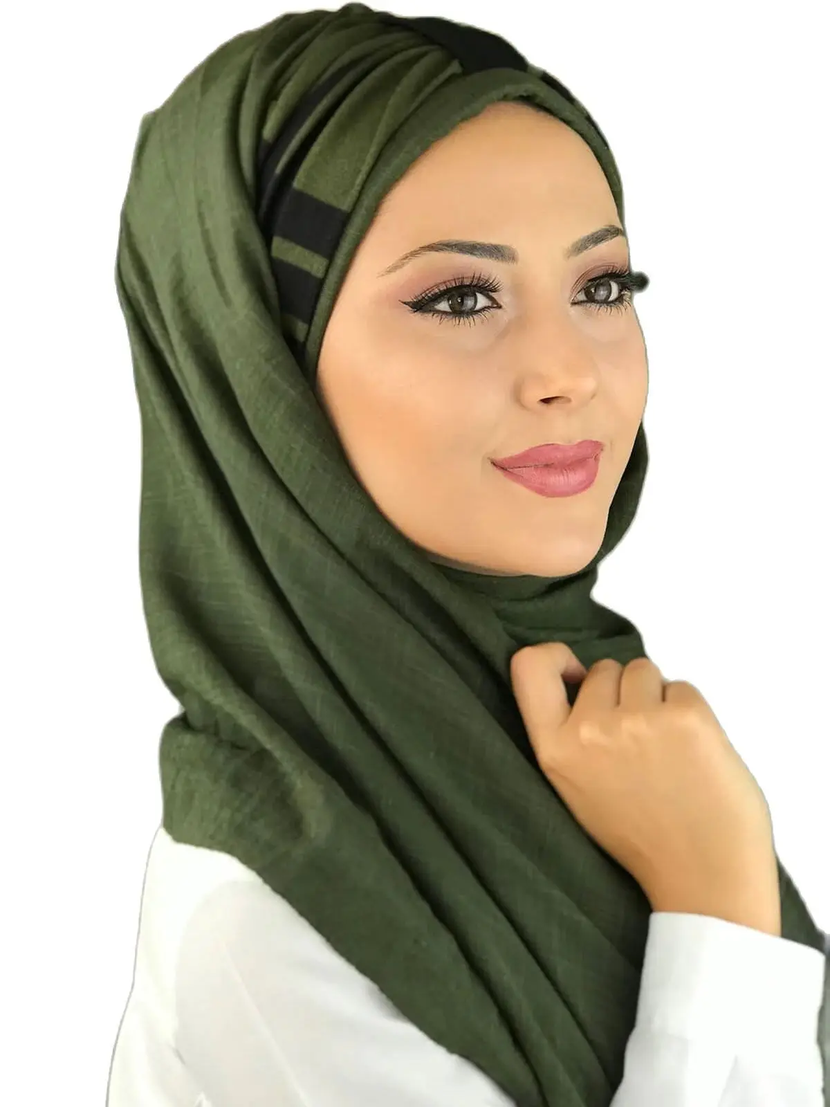 New Fashion Butikambar Women Muslim Multicolour 2023 Islamic Hijab Scarf Şapka Kerchief Haki Green Ready Turban