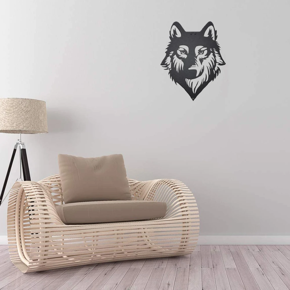 Wolf Head Animal Metal Wall Art Decor Laser Cut Hanging for Indoor Outdoor Home Office Decorative Garden Bedroom Livingroom