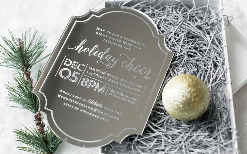 Awesome etched mirror invitation - Holiday Cheer Invitation