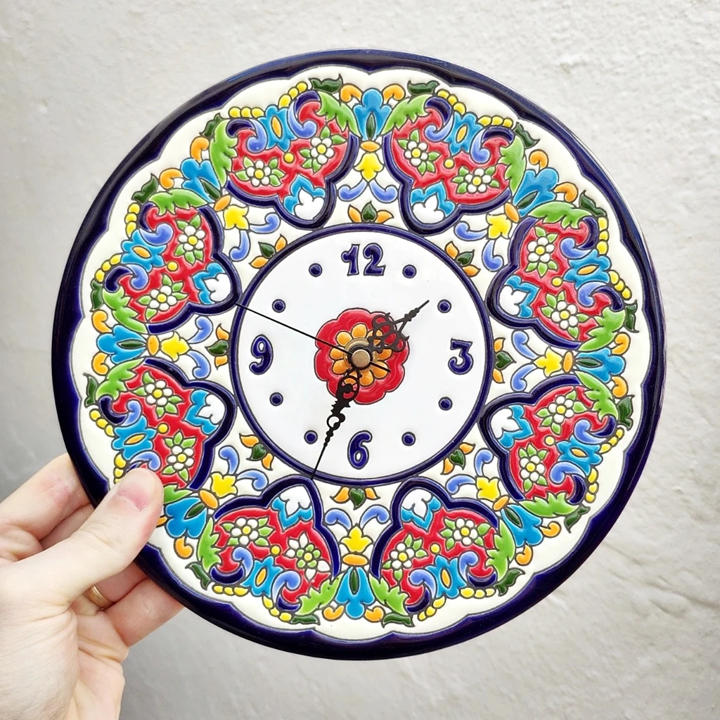 24 cm/9,45 inch diameter enamelled ceramic watch-handmade-made in Spain-home and decoration