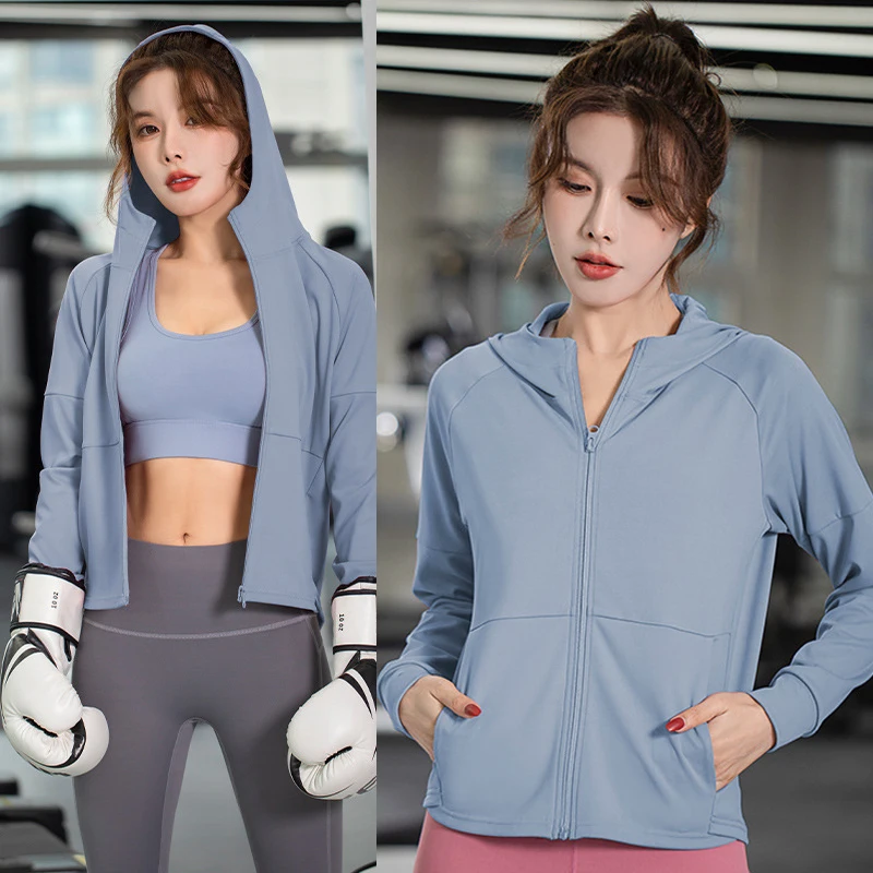 Plus Size Women Running Hoodie Jacket Gym Training Wear Thin Zipper Fitness Top Breathable Coat Casual Yoga Clothing Activewear