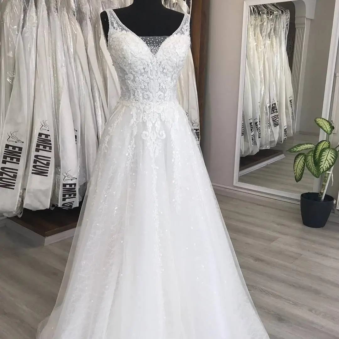 Wedding Dress Customizable Sleeveless Handmade V Neck Helen Bridal Gown Lace Haute Couture Usiba Design