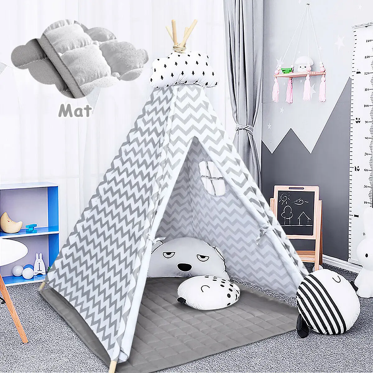 5.2' Portable Kids' Play Tent Indian Teepee Playhouse Sleeping Dome w/ Cushion  HW65996