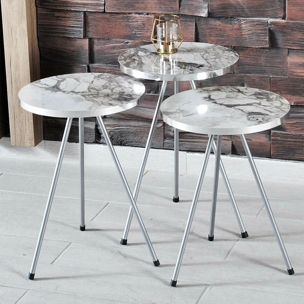 Coffee Table 3 Pieces Coffee Table Tea Coffee Service Table Round Living Room Nightstand, Coffee Table Quality Metal Leg