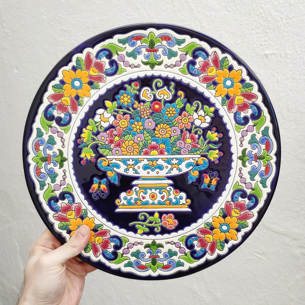 Ceramic Plate 34 cm/13,4 inch diameter-Spanish ceramic-handmade enamelled-made in España-MIJASCERAMIC-ARTECER-