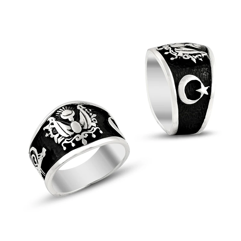 925 Silver Handmade Moon Star Turkish Rings for Men