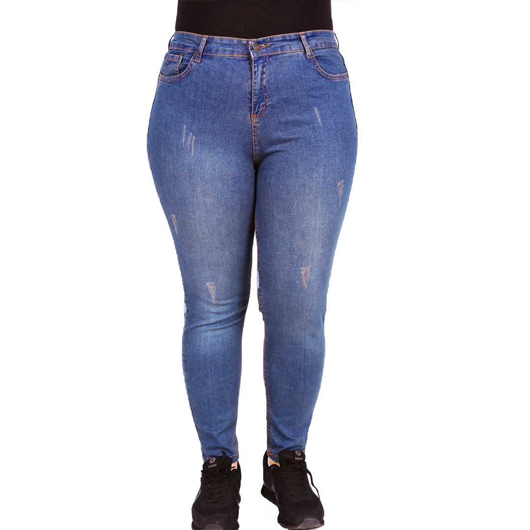 

Women’s Plus Size High Waist Elastic Soft And Washed Bleached Blue Jeans, Designed and Made in Turkey, New Arrival