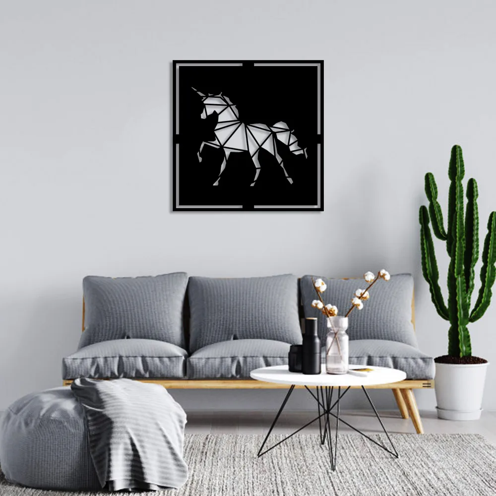 Geometric Piece Unicorn Wall Room Home Accessory Wooden Table 50x50cm