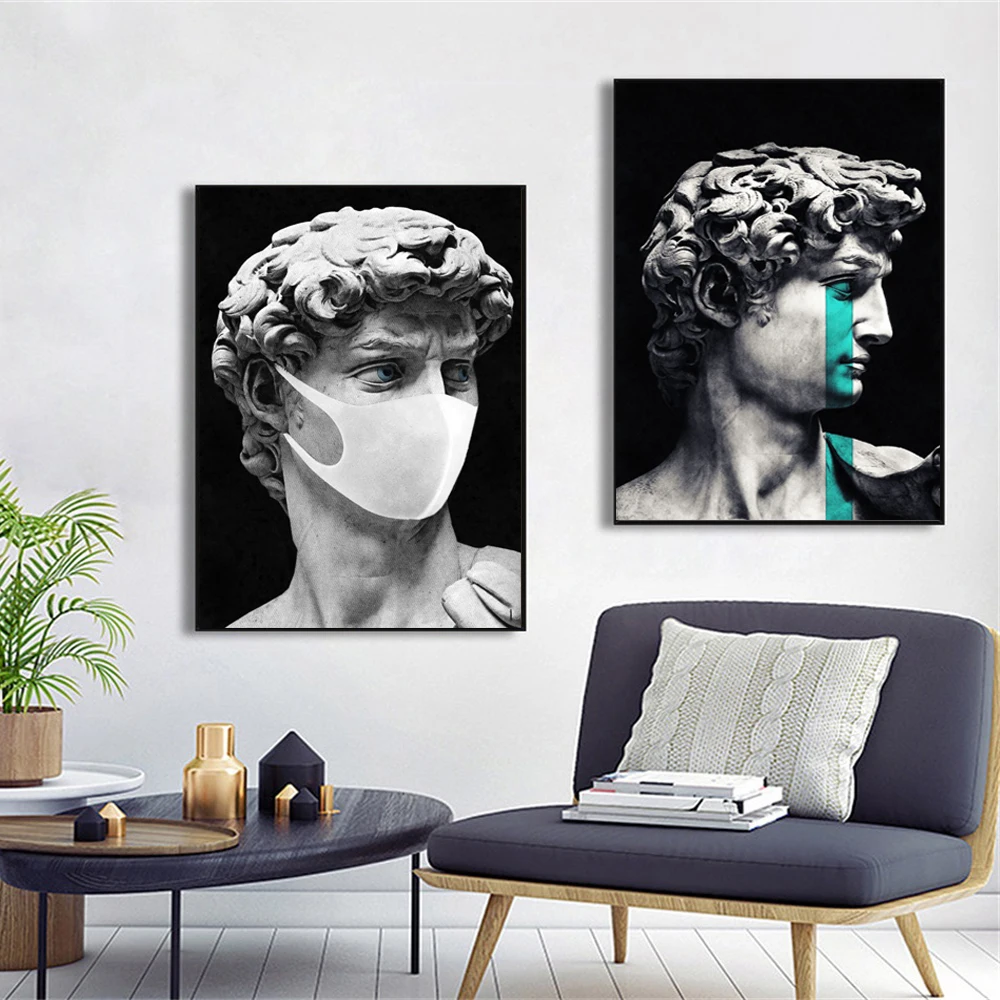 

Black and White Marble Sculpture Art Prints Crying David Canvas Classical Painting Wall Posters Picture For Home Decoration