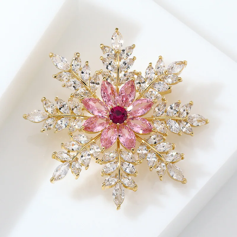 2021 New High-Grade Snowflake Corsage Micro-Inlaid Zircon Ice Crystal Flower Brooch Suit Anti-Empty Pin