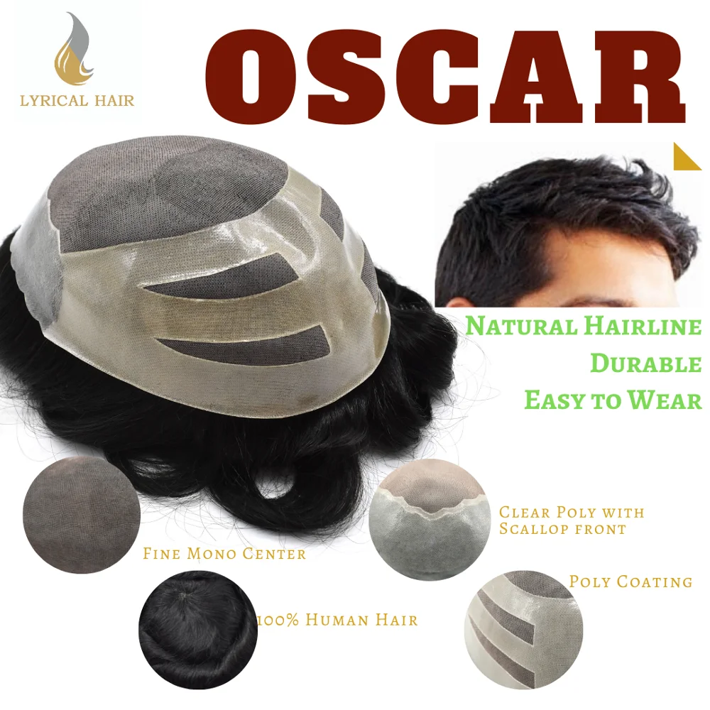 

Men Capillary Prosthesis Fine Mono Mens Toupee Hairpiece Poly Coating Human Hair Replacement System Oscar Comfortable Wig